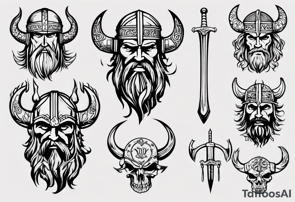I want a detailed tattoo of a viking head with the company name “Viking Customs” incorporated in the design tattoo idea