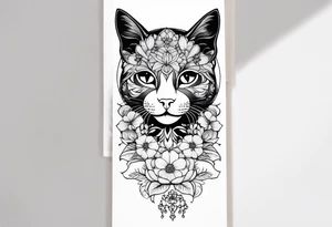Art nouveau forearm tattoo of cat in flowers tattoo idea