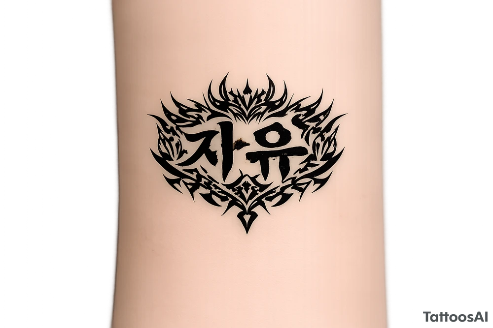 free written in korean with kpop demon hunters patterns, have it evoke the styling of korean writing and incorporate golden joinery less symetrical tattoo idea