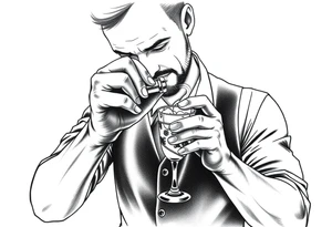 A bartender preparing a cocktail in a shaker, only it is a molotov cocktail. Ideally I would like the bartender to have Gaetano Bresci's face. It should be drawn in an old school style. tattoo idea