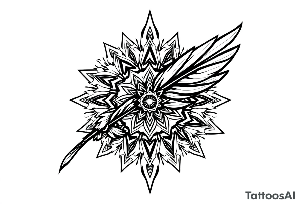 spiritual feather indian mandala shaman tattoo idea