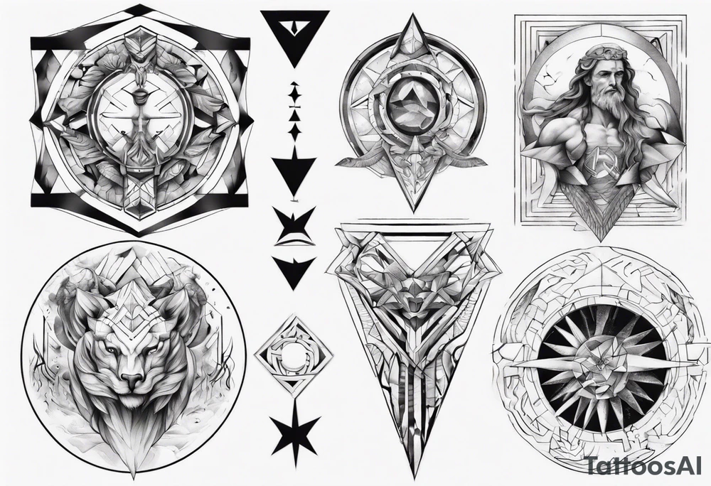 Geometrical x Greek mythology half sleeve tattoo idea