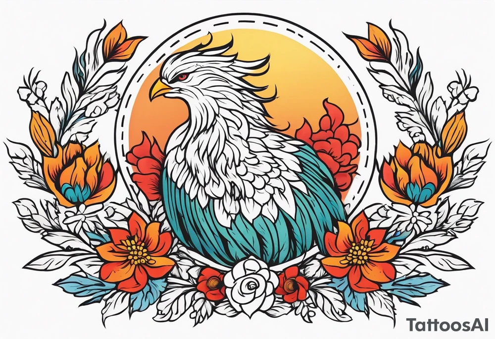 phoenix rising

old school vintage simple traditional design surrounded by vintage flowers


bold color simple tattoo idea