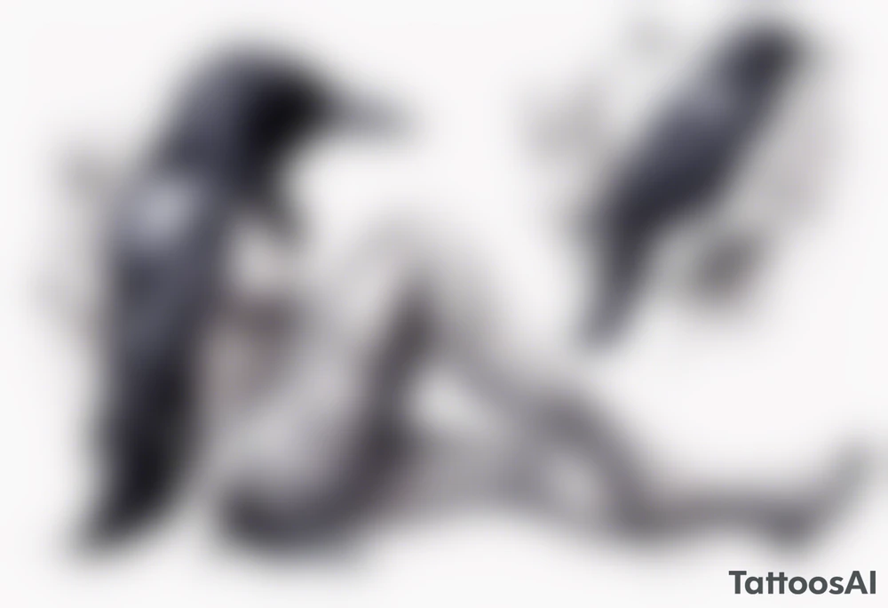 raven wearing a white ribbon around left leg tattoo idea raven wearing a white ribbon around left leg tattoo idea