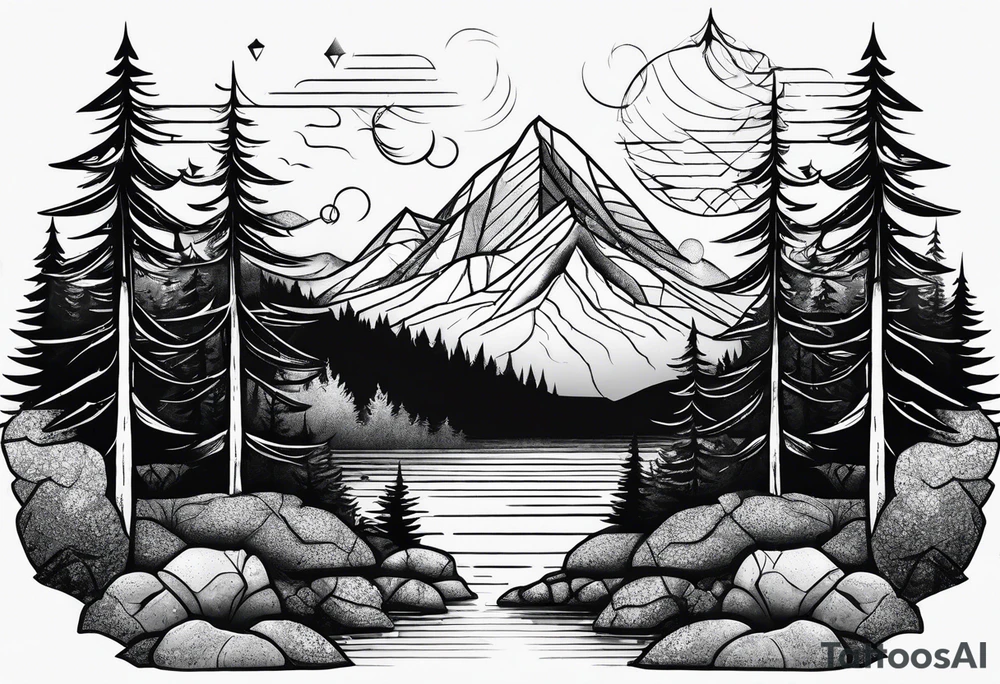 small mountain and trees tattoo idea