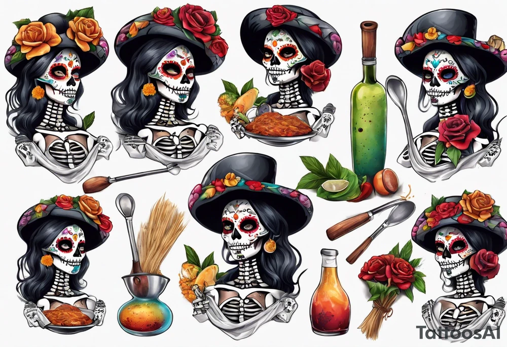 La catrina, cooking, day of the dead tattoo idea