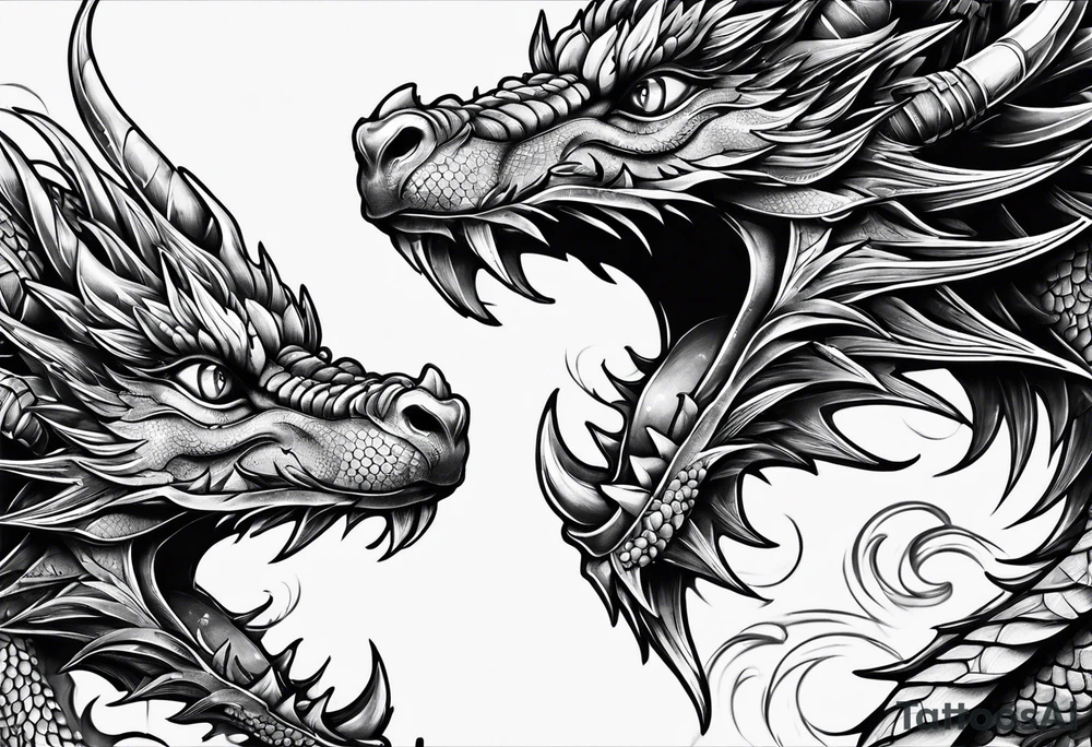 two dragons fine lines tattoo idea