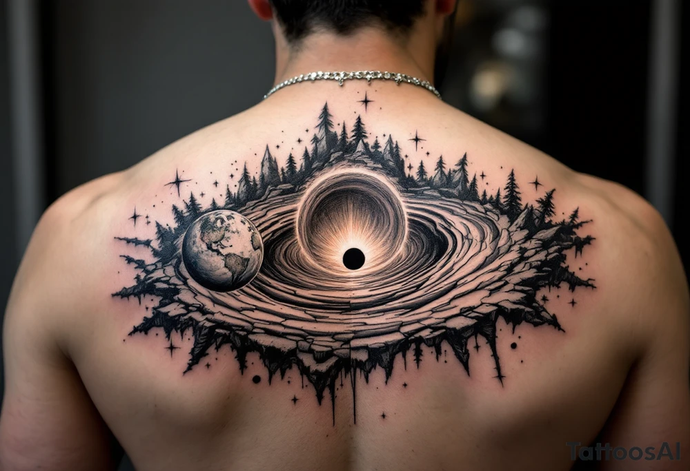 2 different worlds on both sides of a black hole tattoo idea