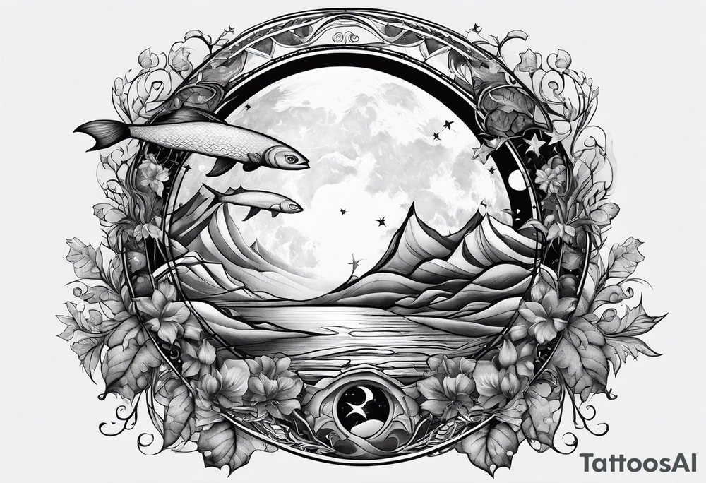 Pisces in a full moon tattoo idea