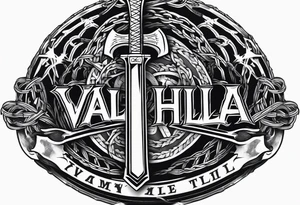 Valhalla sword shield axe barbed wire chains dark cloud lightning tattoo idea