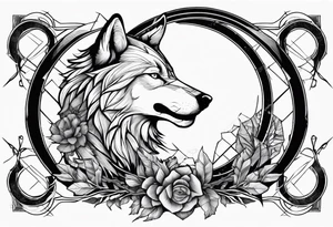 broken Ouroboros with wolf in the middle died by
 arrow tattoo idea