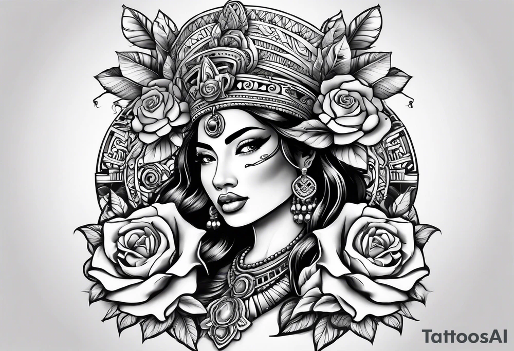 Mayan princess with roses tattoo tattoo idea