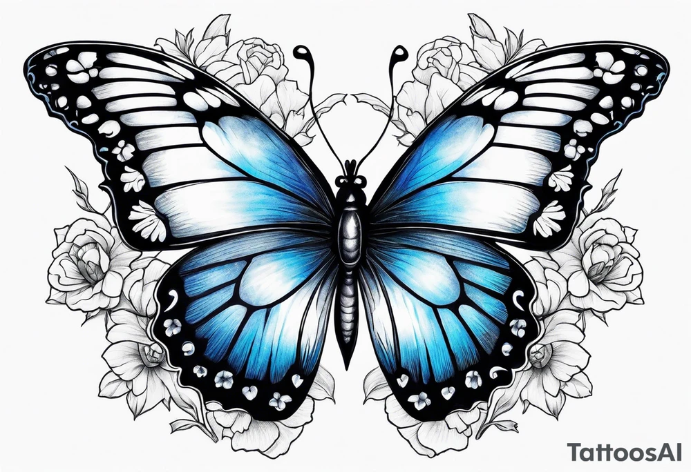 carnation moon blue butterfly tattoo idea