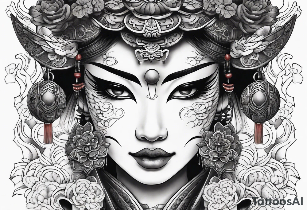 Japenese henya mask female tattoo idea