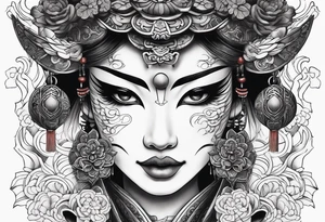 Japenese henya mask female tattoo idea