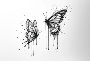 Bleeding butterfly and a second one who is in mental horror style and his placement is left and down from the first one tattoo idea