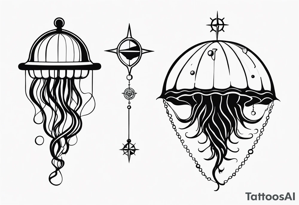 Jelly fish swimming spine compass anchor tattoo idea