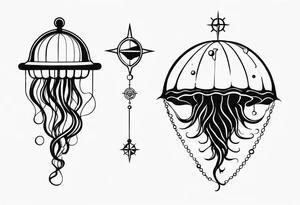 Jelly fish swimming spine compass anchor tattoo idea