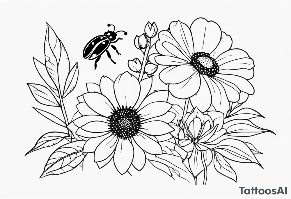 flowers and lady bugs tattoo idea