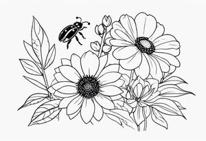 flowers and lady bugs tattoo idea
