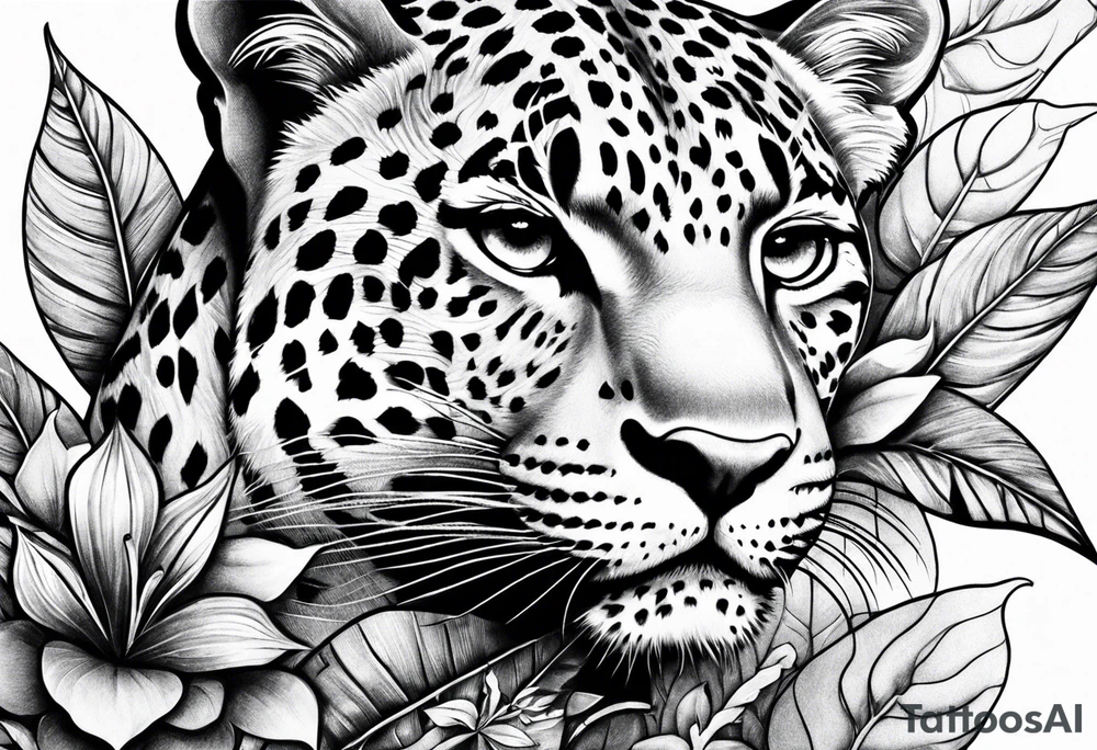 Leopard and snake in the leaves tattoo idea