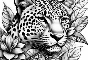 Leopard and snake in the leaves tattoo idea