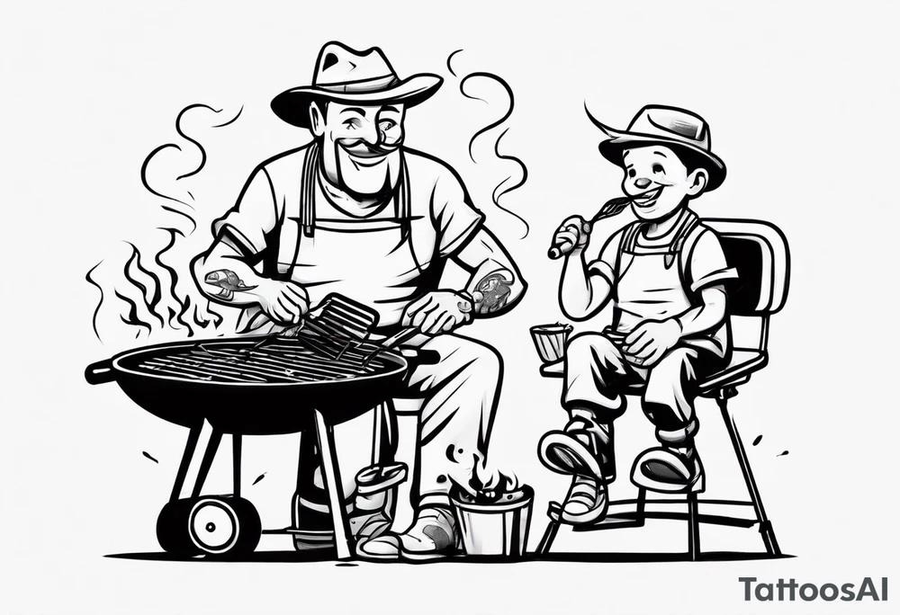 Father and son spending time grilling outside tattoo idea