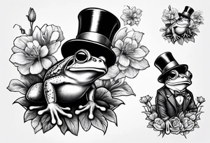 Cute Frog wearing top hat and a suit standing on its Back legs while holding flowers tattoo idea