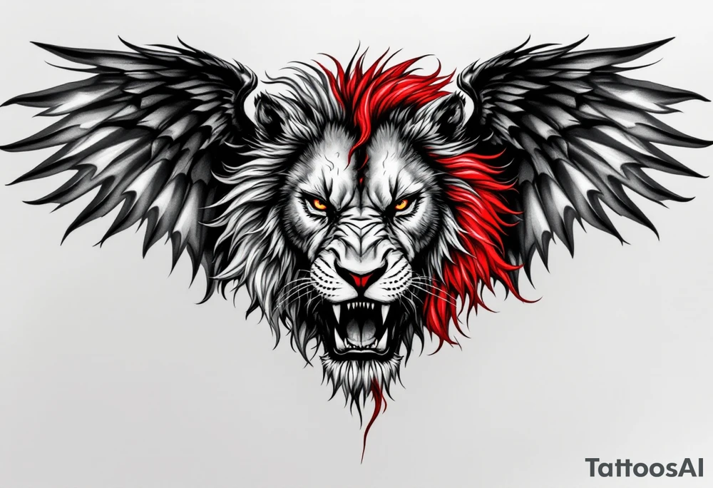 make a lion-serpent mix with wings(make with red and black) tattoo idea