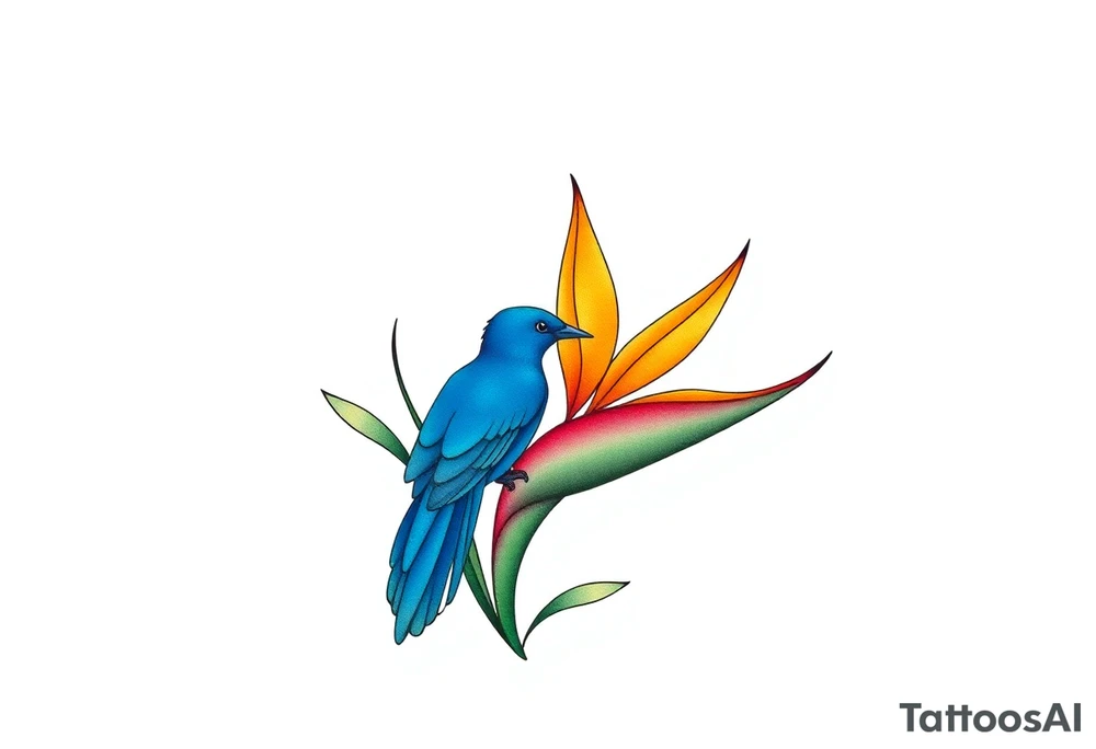 Bird of paradise flower with blue bird tattoo idea