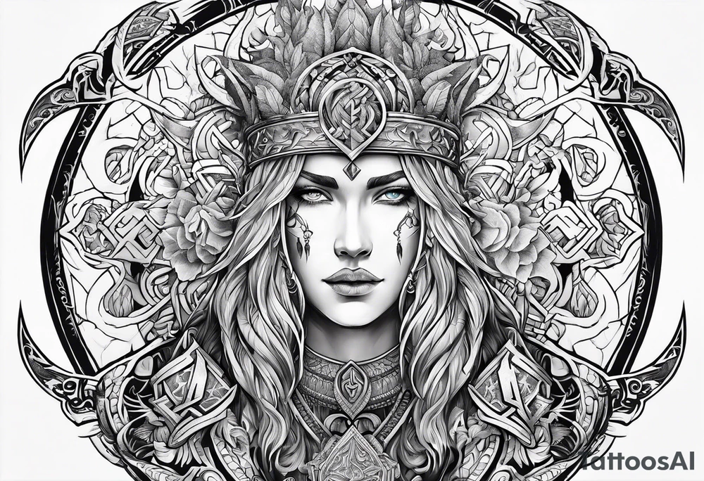 gods of Scandinavian mythology and runes tattoo idea