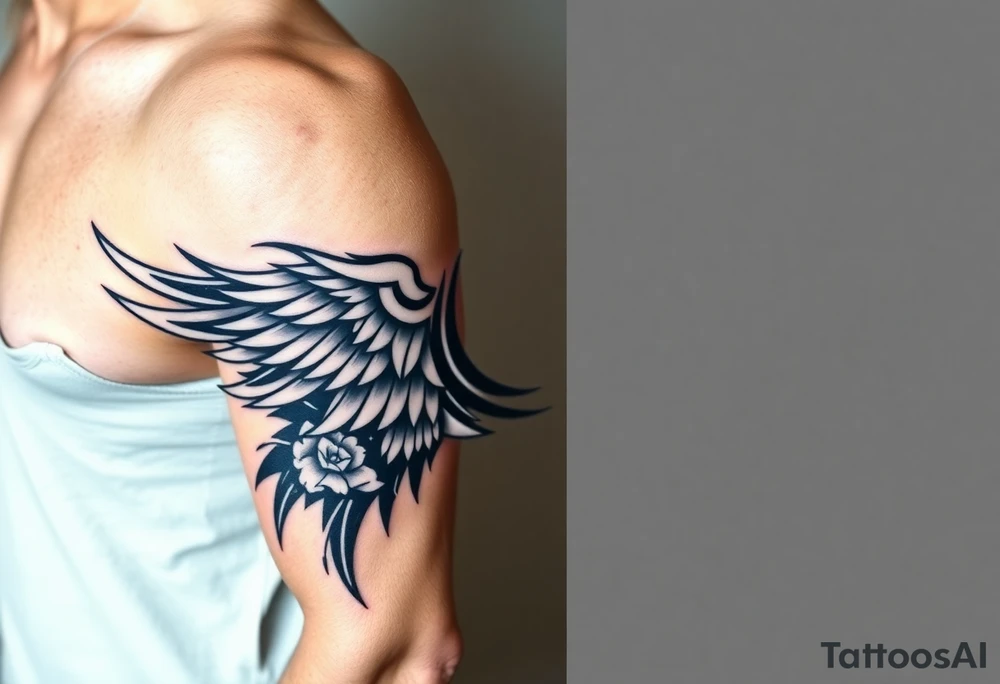 Wing with compass  a clock  with roses tattoo idea