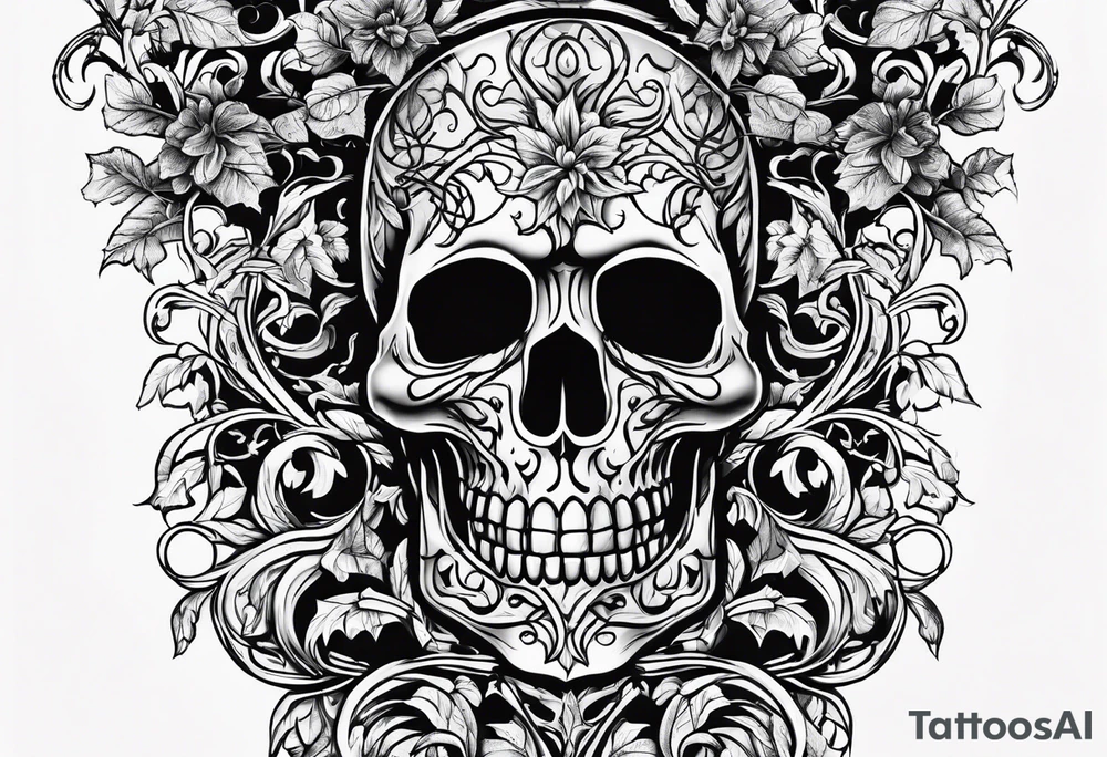 Leafy vines with grave yard tattoo idea
