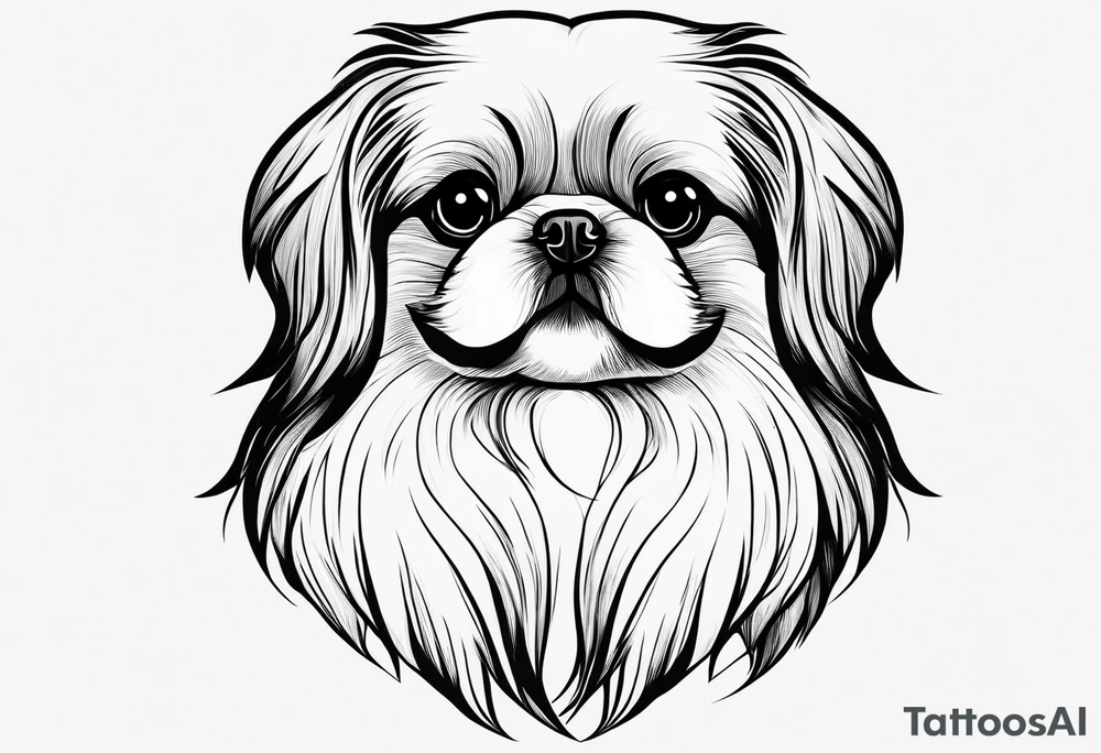 The most minimalist drawing of a pekingese with shih tzu dog's face. He has big eyes and a crooked smile. tattoo idea