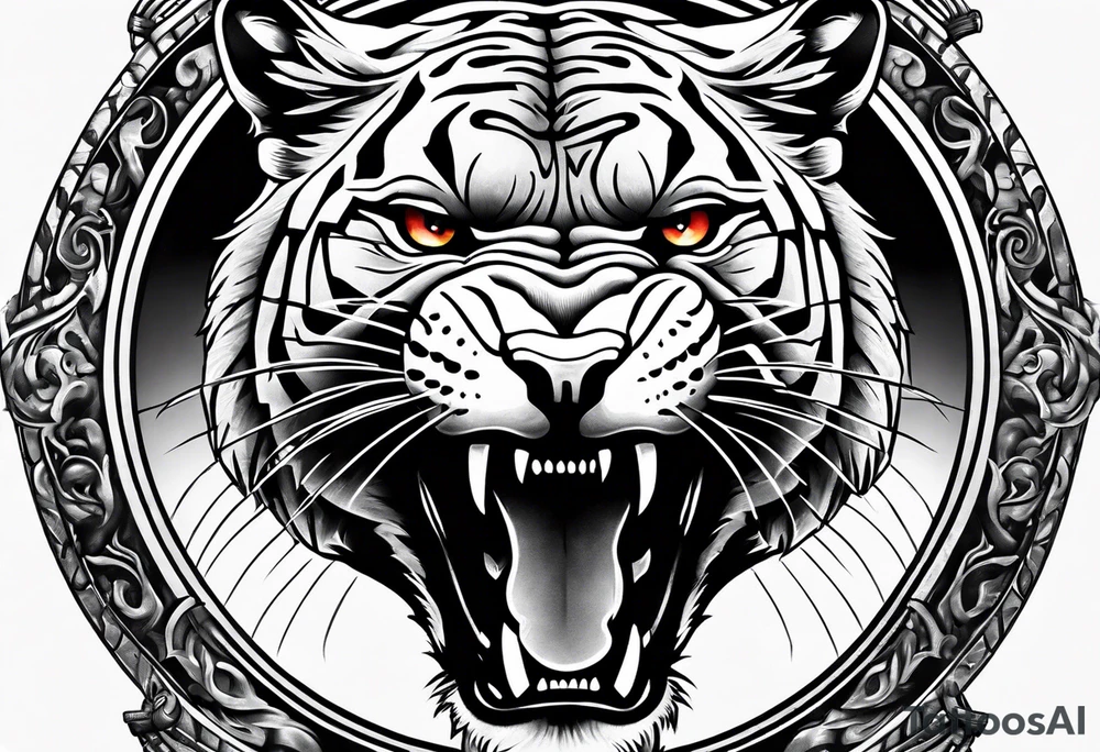 Brain and angry cougar inside hourglass tattoo idea Brain and angry cougar inside hourglass tattoo idea