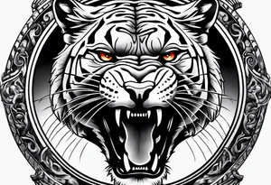 Brain and angry cougar inside hourglass tattoo idea