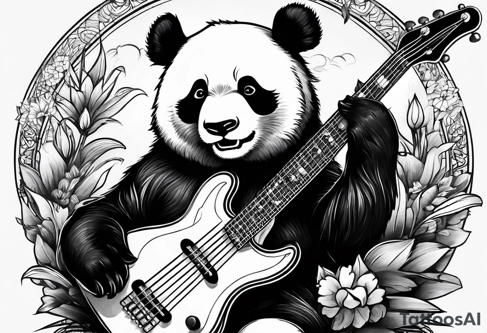 A panda playing the bass guitar tattoo idea