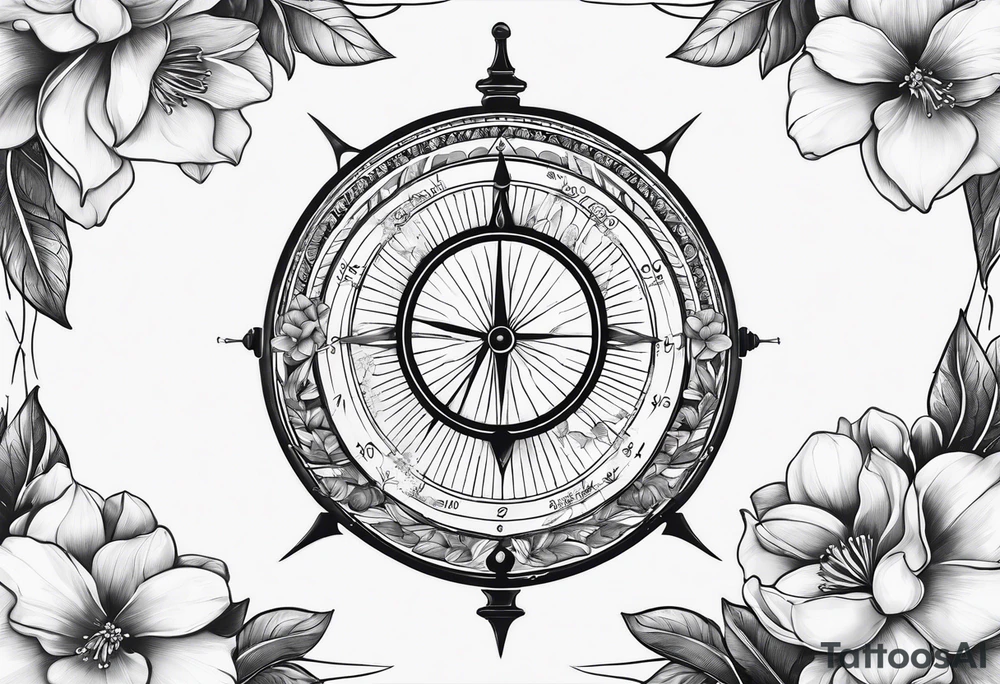 sundial with magnolia flowers tattoo idea