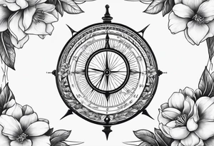 sundial with magnolia flowers tattoo idea