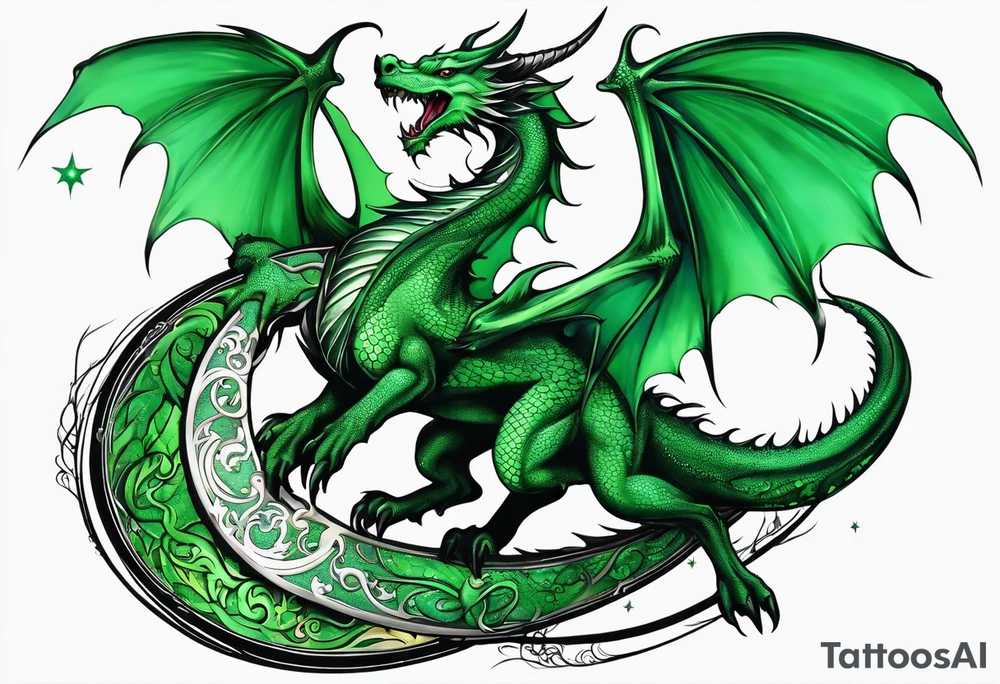 Moon fairy green dragon tattoo idea