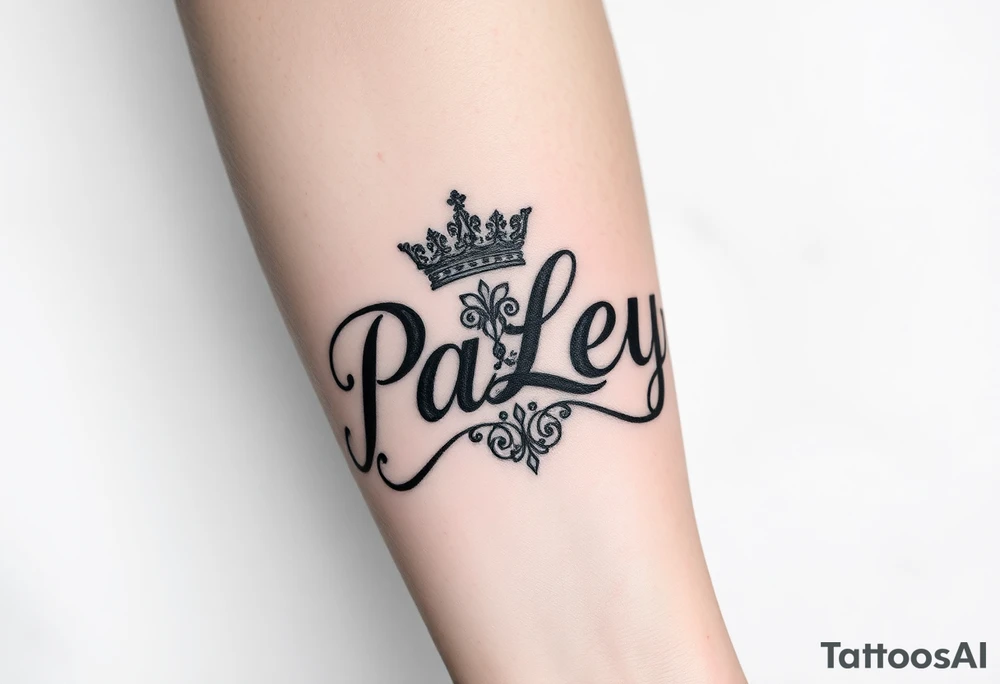 “PaLey” with a crown and complex design tattoo idea