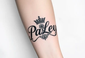 “PaLey” with a crown and complex design tattoo idea