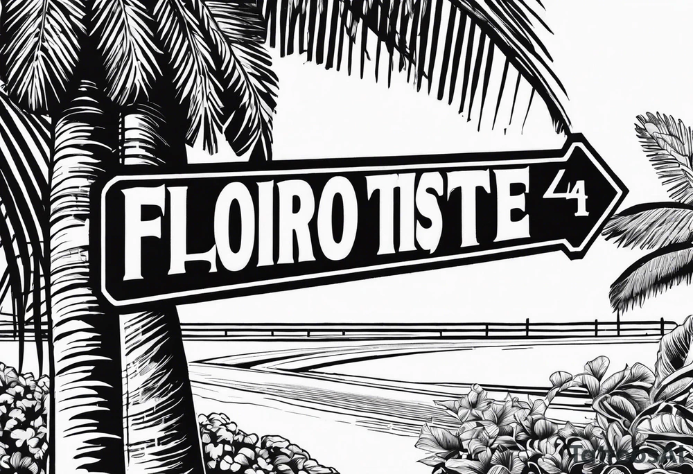 florida palm tree with interstate 4 sign and a tropical background tattoo idea