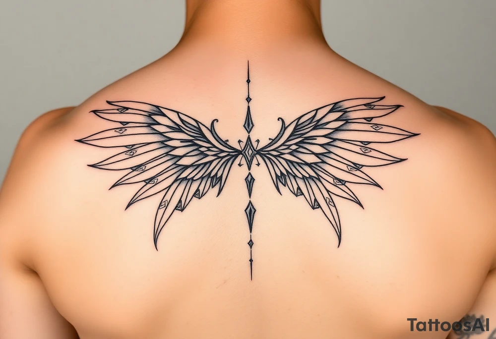 maximalist, cyber sigilism, organic touches, back tattoo, whimsical, witchy, hippie, fairy wing like, maximalistic, very very complex and big, detailed tattoo idea
