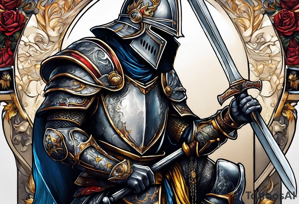 a beggar half suited in knights armor tattoo idea