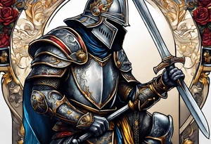a beggar half suited in knights armor tattoo idea
