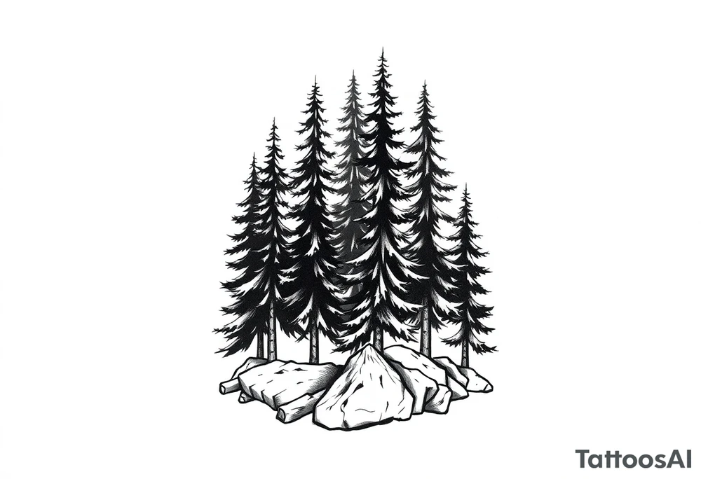 Coniferous forest tattoo sleeve black and gray tattoo idea