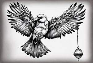 highly detailed bird, Lynyrd Skynyrd,
flying from birdcage tattoo idea