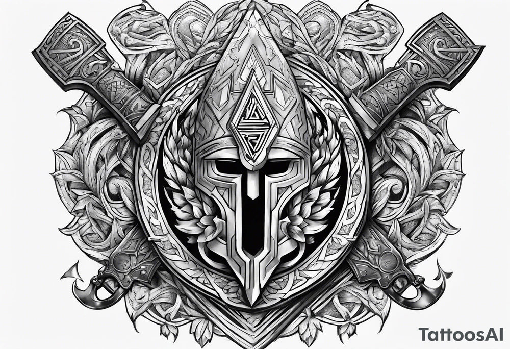 Valhalla sword shield axe Valknut tattoo idea