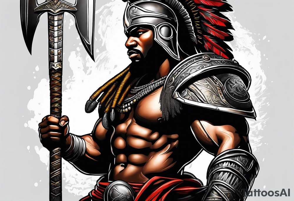 african warrior with Spartan soldier tattoo idea
